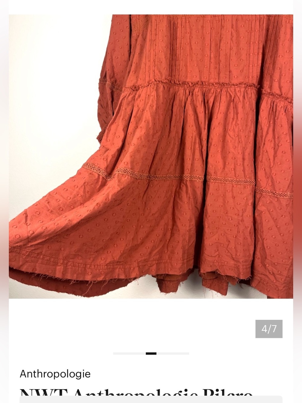 NWT Anthropologie Pilcro Orange Mock Neck Tiered Lace Trim Mini Dress XLP - Picture 4 of 7